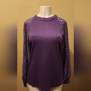 Miholl Waffle Bodice and Lace Sleeves Hidden Zipper Top sz L.               M6t